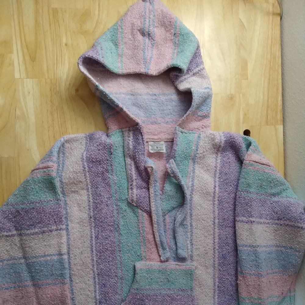 Vintage Curiosidades San Jose Mexican Baja Hoodie Poncho Pastel